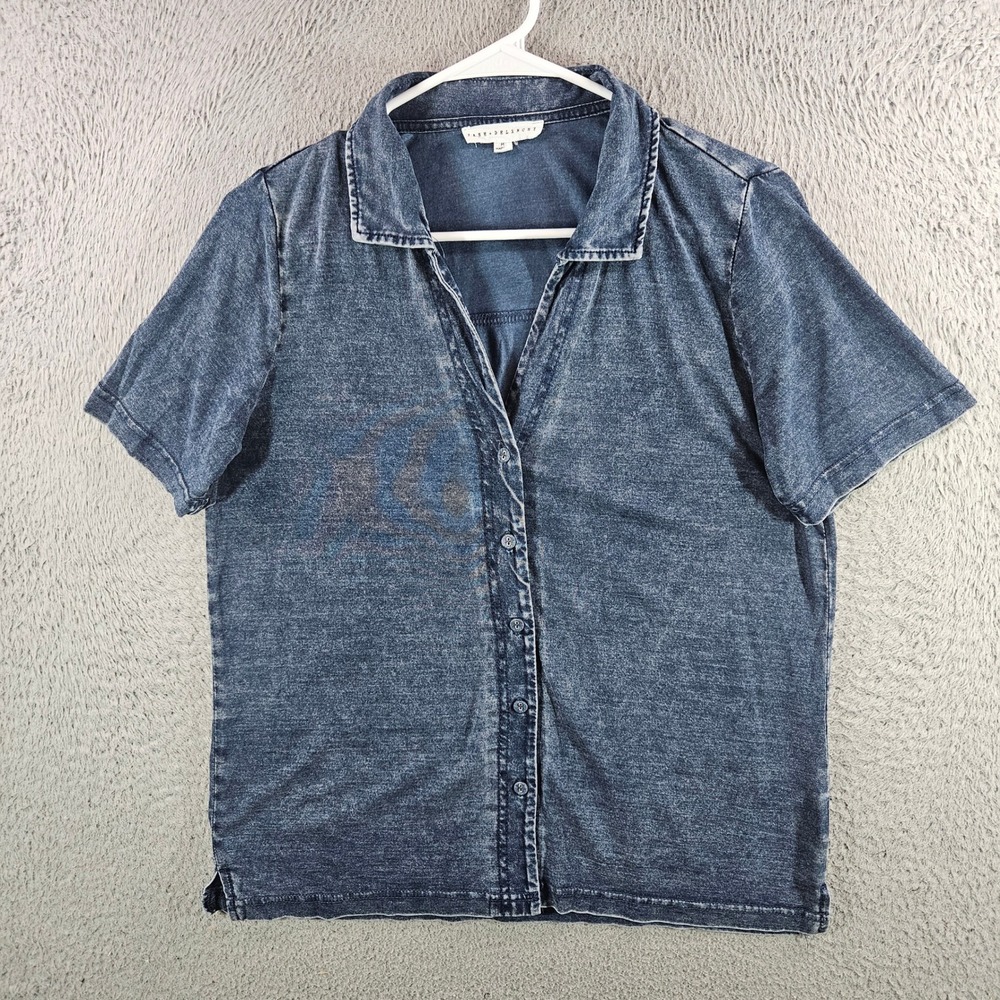 Jane + Delancey Womens Medium Blue Acid Wash Tencel‎ Blend Button Down Shirt